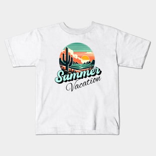 Summer vacation, sunset retro and cactus design for bright colors Kids T-Shirt